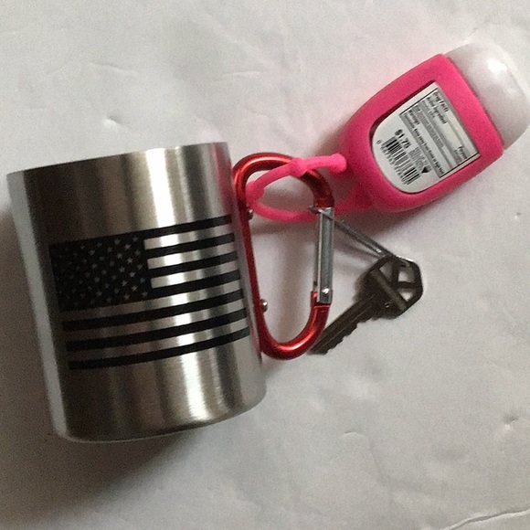 Bay Island Silver Stainless Steel Red Carabiner Handle American Flag Mug NWOT - Picture 8 of 12
